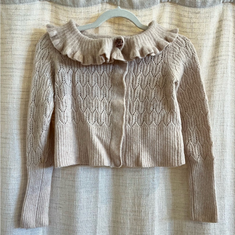 Moth Ruffled cream Cardigan